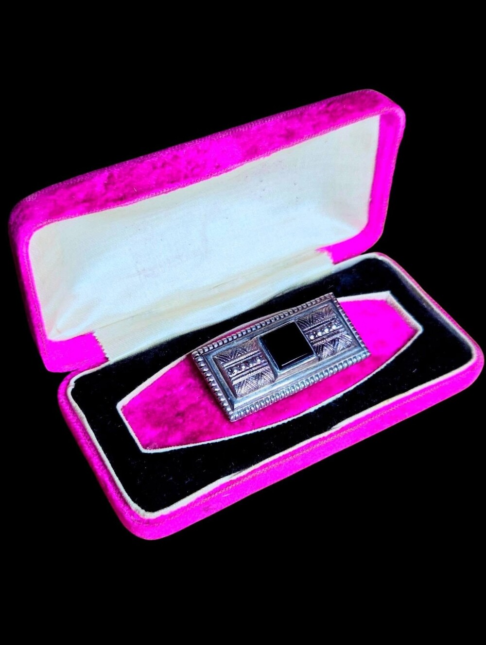 Art Deco Black Onyx Glass Rectangular Bar Brooch (1.75")